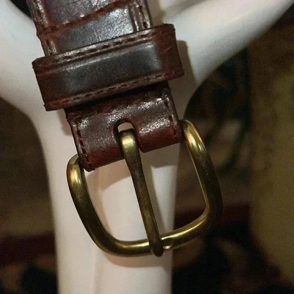Men’s Brown Leather Braided Solid Belt with Solid Brass Buckle Size 42